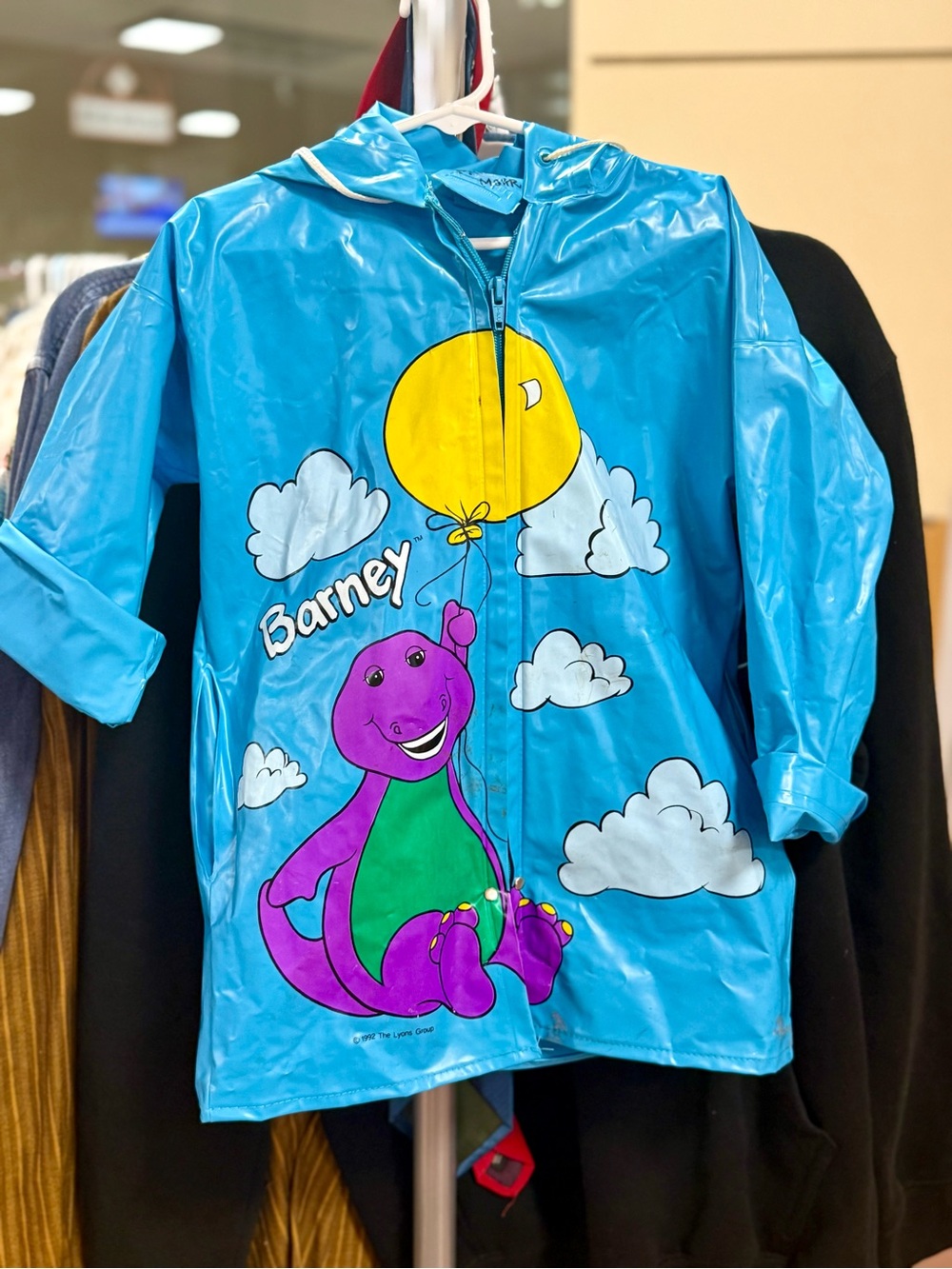 Barney & Baby Bop dinosaur Blue Kids Raincoat with Yellow Balloon